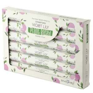 Förpackning med Stamford växtbaserade rökelsepinnar Violet Lilly med blommönster