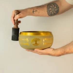 Stor aluminiumklangskål med Buddha och Livets träd i kopparfärg 19 cm - produktbild 2