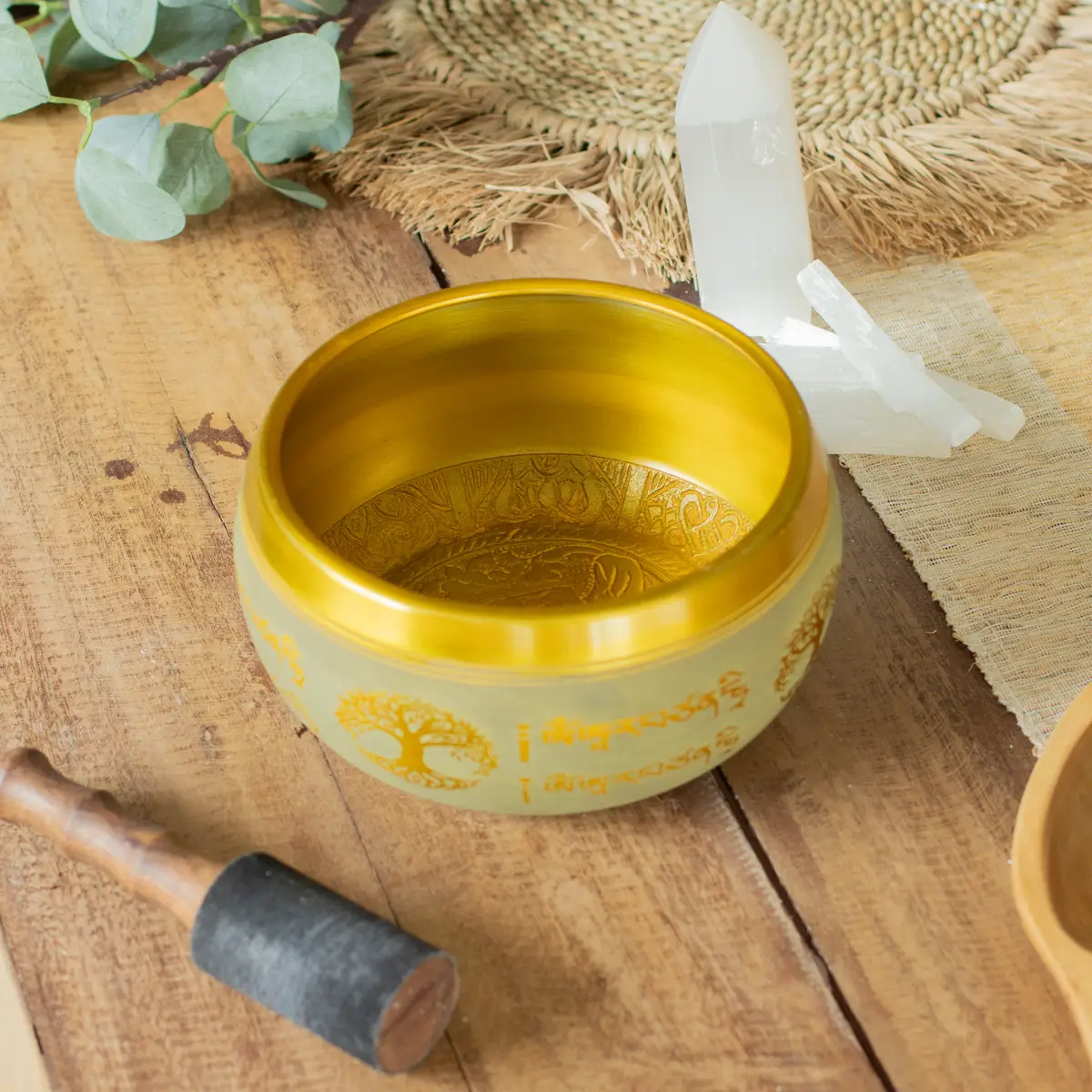 Stor aluminiumklangskål med Buddha och Livets träd i kopparfärg 19 cm - produktbild 3