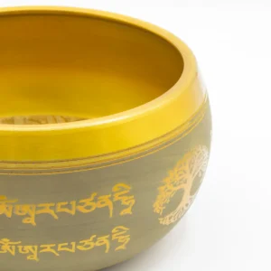 Stor aluminiumklangskål med Buddha och Livets träd i kopparfärg 19 cm - produktbild 4