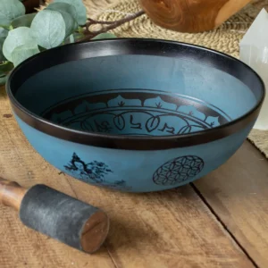 Stor aluminiumklangskål med tibetansk dubbel Dorje-design, blå (27 cm) - produktbild 3