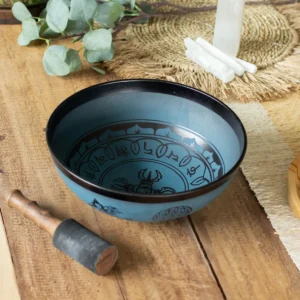Stor aluminiumklangskål med tibetansk dubbel Dorje-design, blå (27 cm) - produktbild 4
