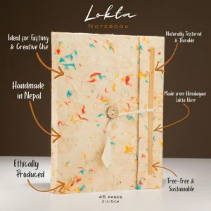 Stor anteckningsbok i Lokta-papper med blandade färger och bomull (21x15 cm) – 45 blad inklusive bokmärke - produktbild 2