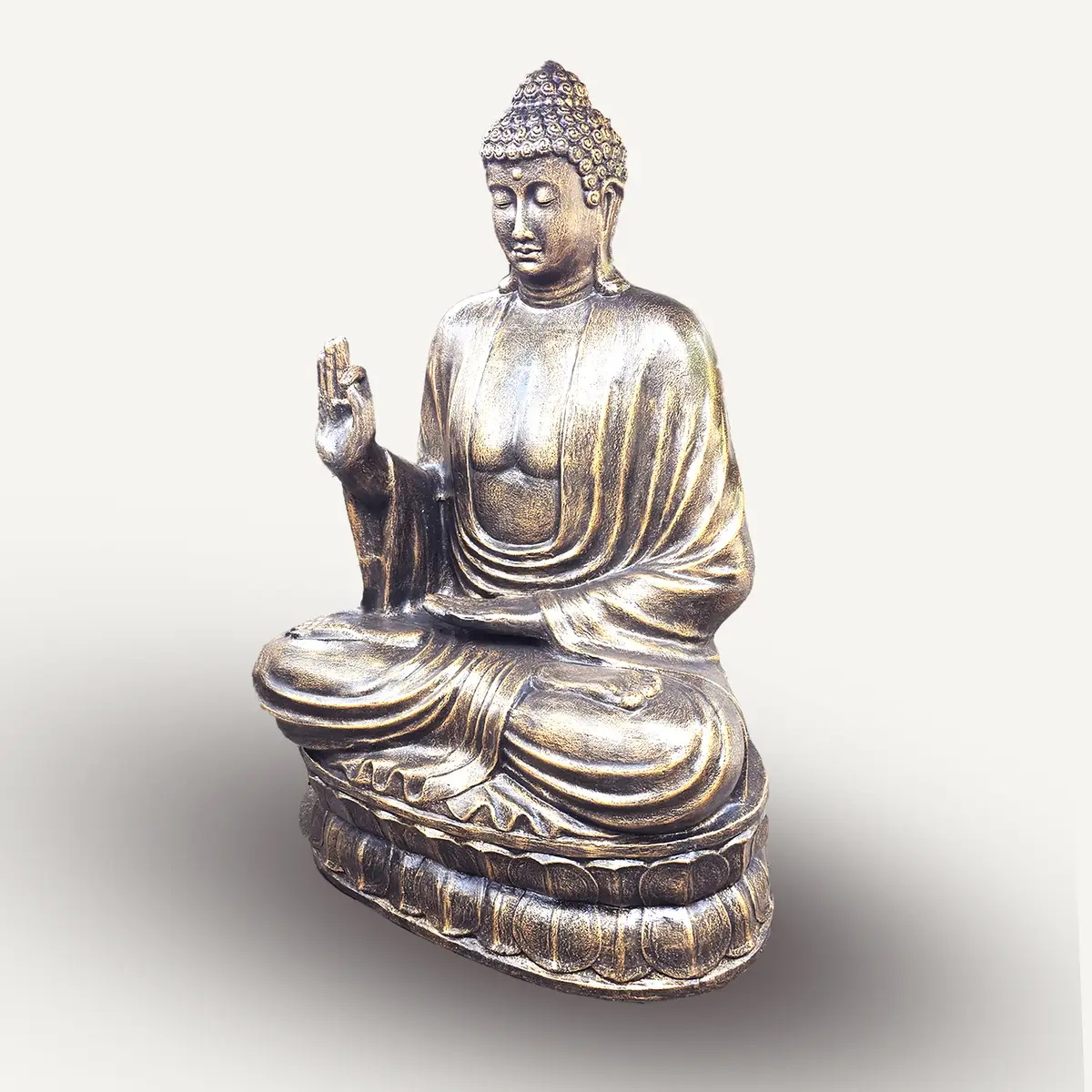 Stor antikgul Buddha-staty sittande på lotus, 2 meter - produktbild 2