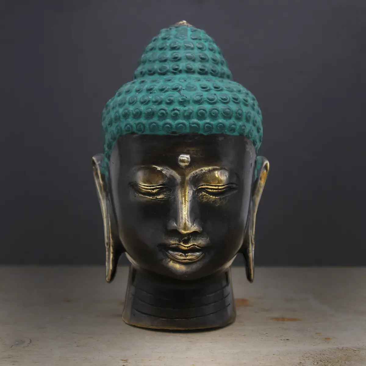 Stor Buddhahuvud i antik mässing - produktbild 2
