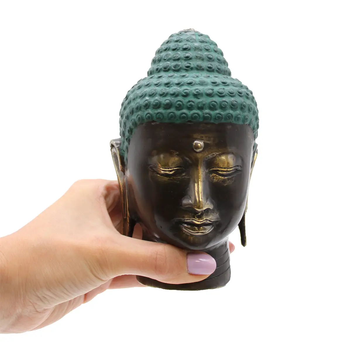Stor Buddhahuvud i antik mässing - produktbild 4