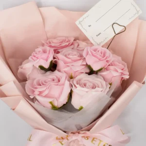 Stor bukett med rosa tvålrosor med presentkort - produktbild 3