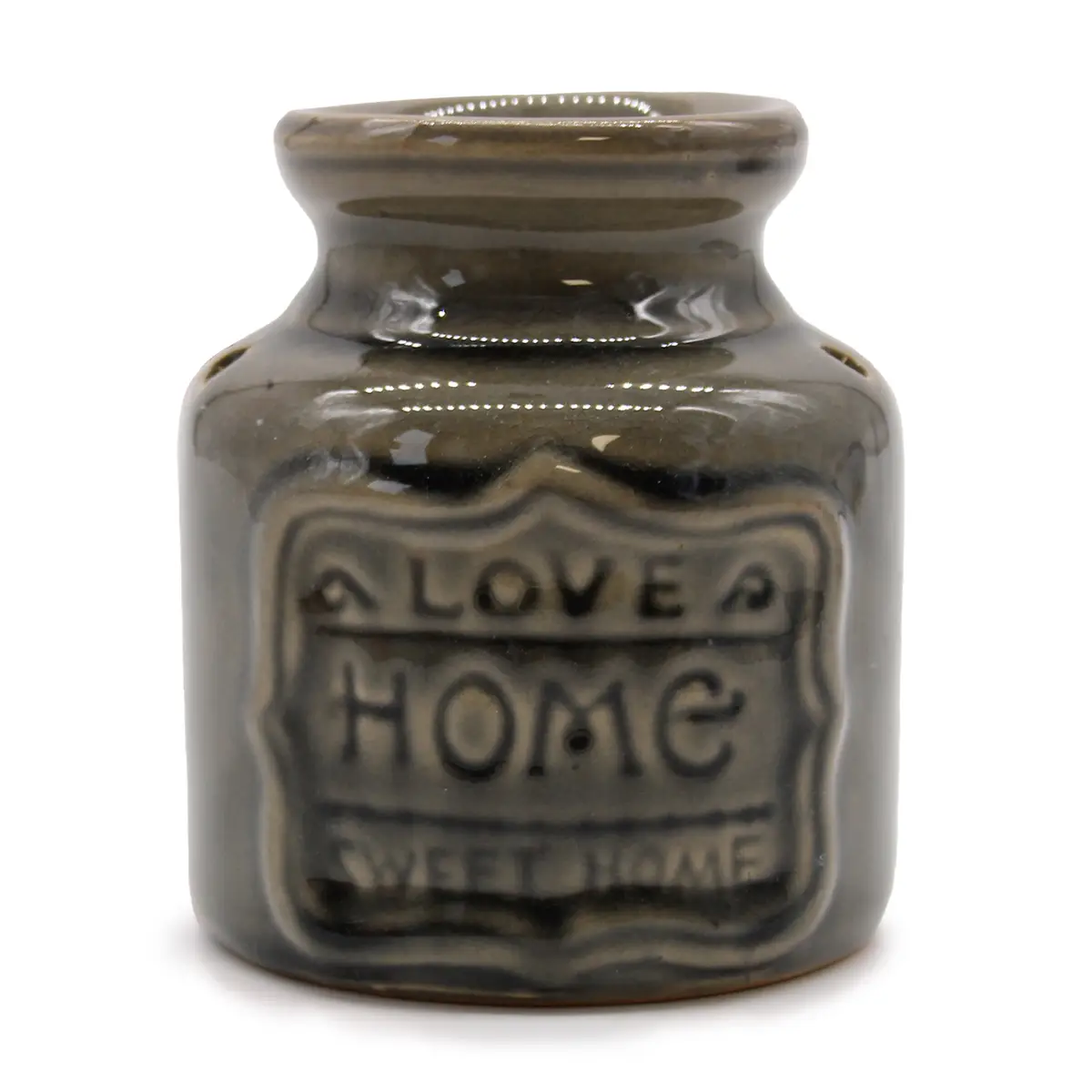 Stor keramisk doftoljevärmare i blå sten med texten Love Home Sweet Home