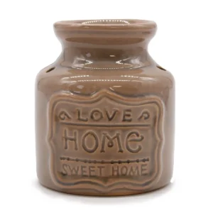 Gråbrun keramisk doftoljevärmare med texten Love Home Sweet Home