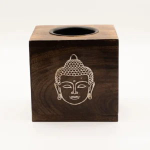 Stor fyrkantig oljebrännare i mangoträ med Buddha-motiv - produktbild 2