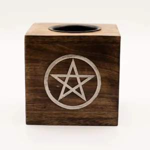 Stor fyrkantig oljebrännare i mangoträ med pentagram - produktbild 2
