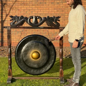 Stor handgjord helande gong med brunt antikstativ 80 cm svart - produktbild 3