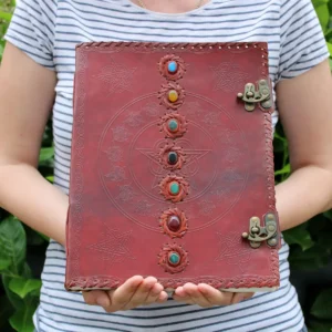 Stor läderanteckningsbok med 7 chakran 25x32,5 cm, 200 sidor - produktbild 3