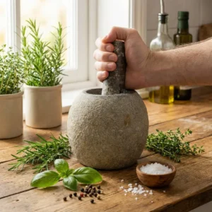 Stor mortel i naturlig flodsten med stöt - produktbild 2