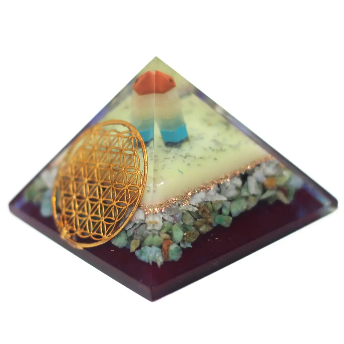 Stor orgonitpyramid 70 mm med livets blomma-symbol - produktbild 3