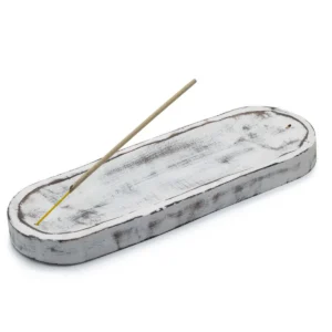 Stor rökelsebricka 30x10 cm i vitlaserad träfinish - produktbild 2