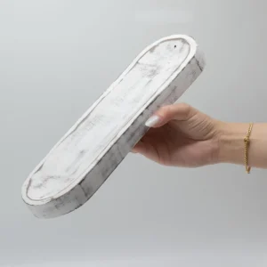 Stor rökelsebricka 30x10 cm i vitlaserad träfinish - produktbild 3