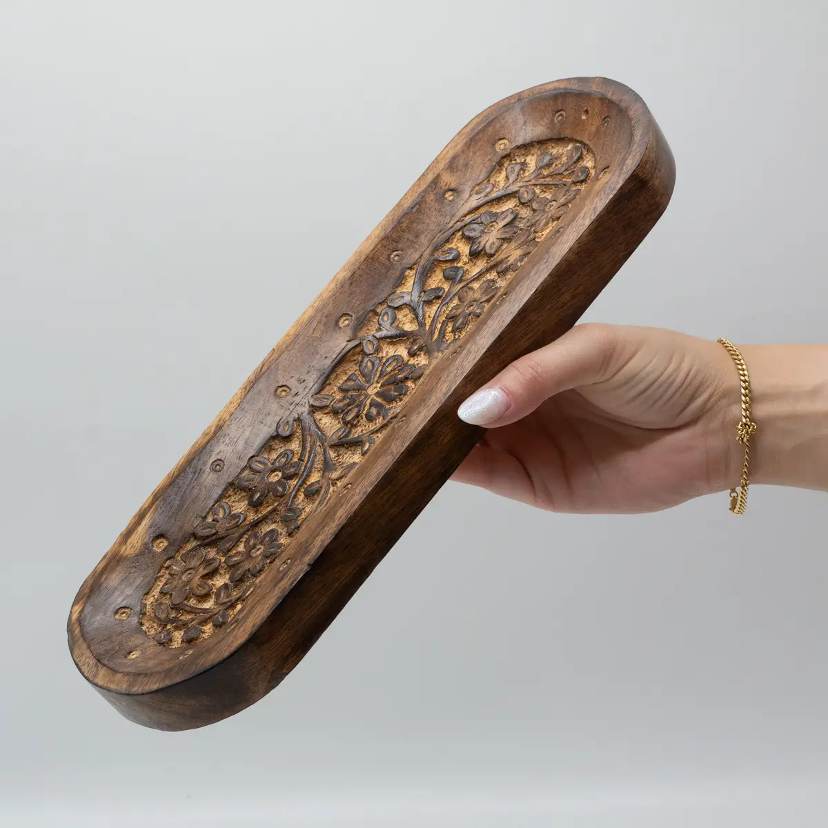 Stor rökelsebricka 30x10 cm med blomdekor - produktbild 3