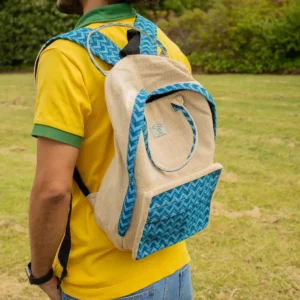 Stor ryggsäck Kathmandu med Dhaka-mönster i bomull och hampa 39x28x13 cm - produktbild 8