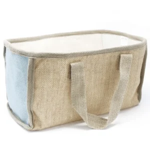 Stor shoppingkorg i jute och bomull 33x18x20 cm turkos - produktbild 2