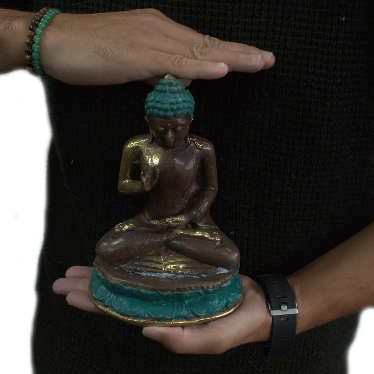 Stor sittande Buddha i mässing - produktbild 3