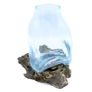 Stor smält glasvas med terrarium på träfot - produktbild 2