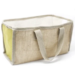 Stor staplingsbar shoppingkorg i jute och bomull 33x18x20 cm olivgrön - produktbild 2