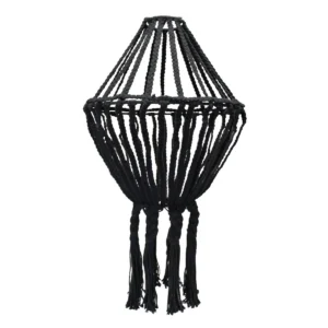 Stor svart makramé taklampa i bomull med dekorativa tofsar