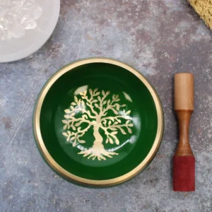 Stor tibetansk klangskål med Livets träd-motiv, grön 14 cm - produktbild 4
