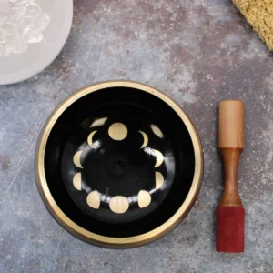 Stor tibetansk klangskål med månfasmotiv, svart 14 cm - produktbild 4