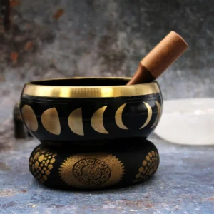 Stor tibetansk klangskål med månfasmotiv, svart 14 cm - produktbild 5