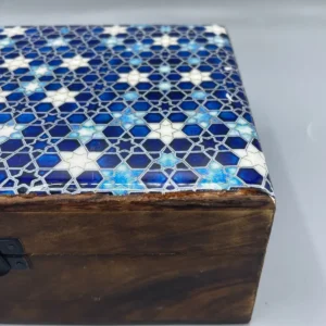 Stor träask med keramisk glasyr och blå stjärnmönster 20x15x7,5 cm - produktbild 3