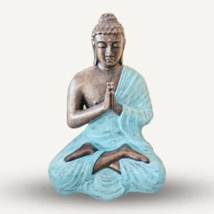 Stor turkos och guldfärgad bönande Buddha-staty 1,2 meter hög - produktbild 2