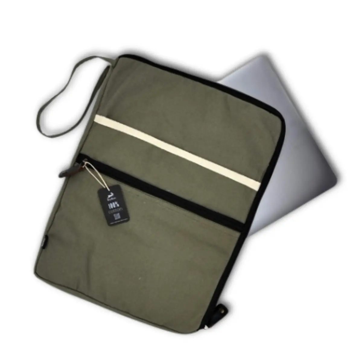 Stort laptopfodral i canvas olivgrönt 30x40 cm - produktbild 2