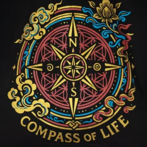 Svart bomullstygkasse med Compass of Life-motiv - produktbild 3