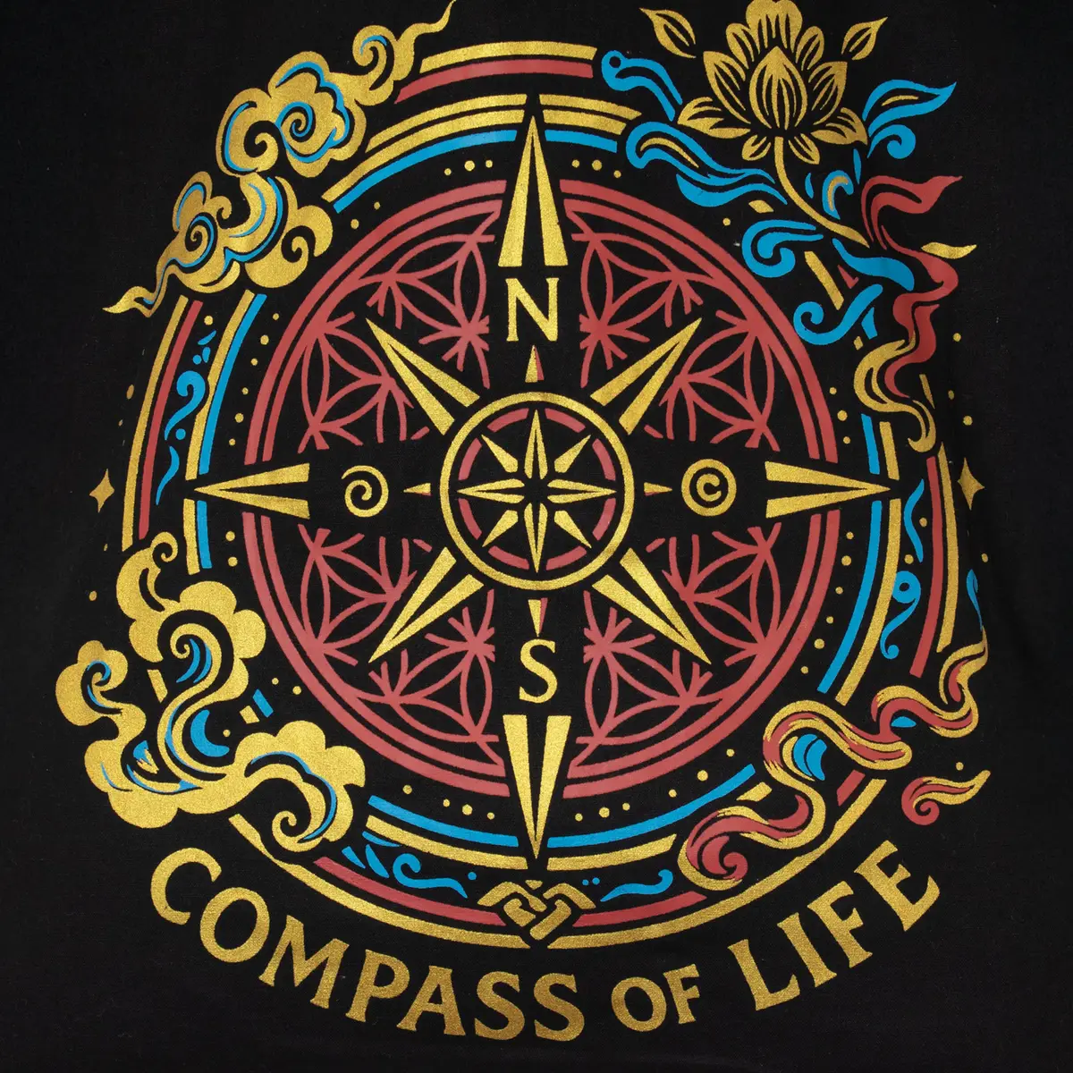 Svart bomullstygkasse med Compass of Life-motiv - produktbild 3