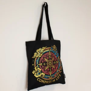 Svart bomullstygkasse med Compass of Life-motiv - produktbild 4