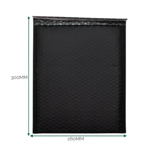 Svart bubbelkuvert i polyeten med måtten 260x300 mm och flik 40 mm
