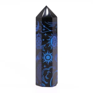 Svart obsidianspets med blå kosmiska symboler cirka 9 cm - produktbild 3