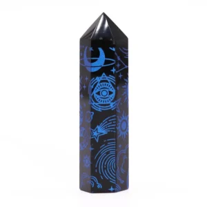 Svart obsidianspets med blå kosmiska symboler cirka 9 cm - produktbild 4