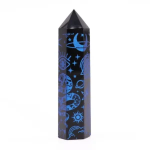 Svart obsidianspets med blå kosmiska symboler cirka 9 cm - produktbild 5