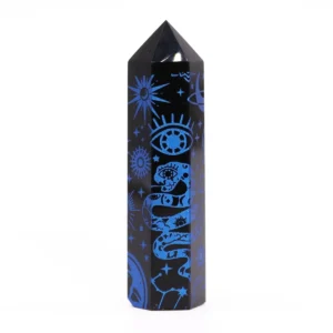 Svart obsidianspets med blå kosmiska symboler cirka 9 cm - produktbild 6