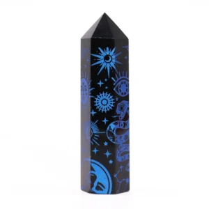 Svart obsidianspets med blå kosmiska symboler cirka 9 cm - produktbild 8