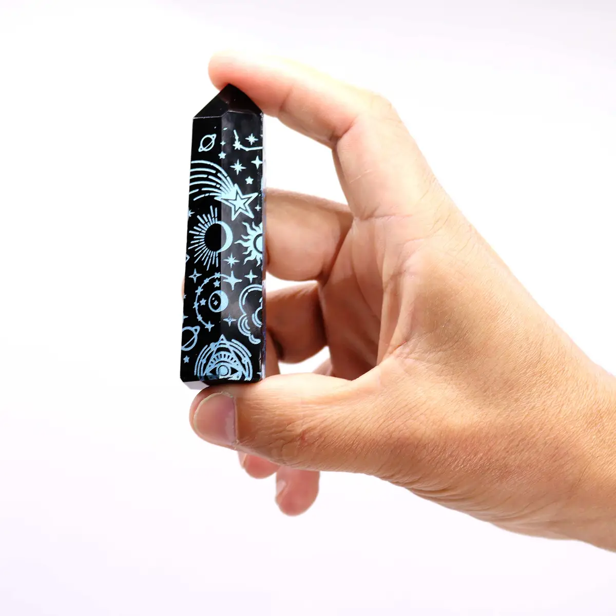 Svart obsidianspets med blå stjärnmotiv cirka 9 cm - produktbild 2