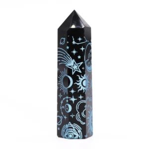 Svart obsidianspets med blå stjärnmotiv cirka 9 cm - produktbild 3