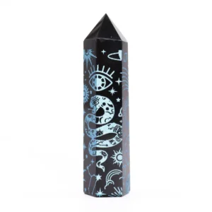 Svart obsidianspets med blå stjärnmotiv cirka 9 cm - produktbild 5