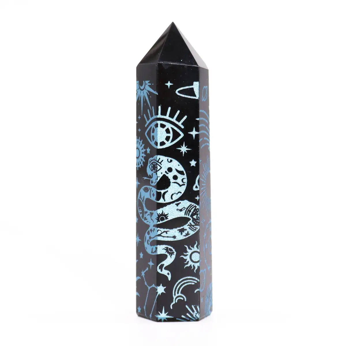 Svart obsidianspets med blå stjärnmotiv cirka 9 cm - produktbild 5