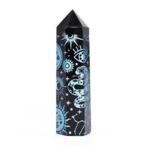 Svart obsidianspets med blå stjärnmotiv cirka 9 cm - produktbild 6