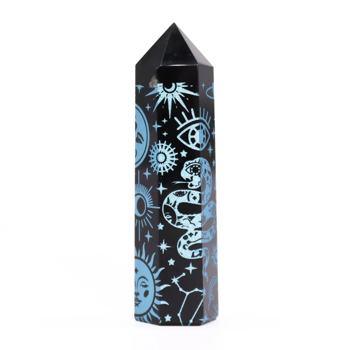 Svart obsidianspets med blå stjärnmotiv cirka 9 cm - produktbild 6