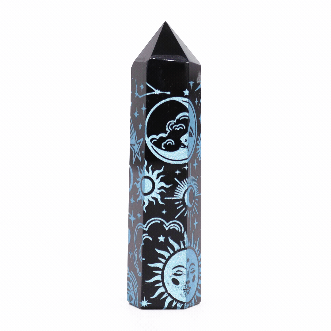 Svart obsidianspets med blå stjärnmotiv cirka 9 cm - produktbild 7